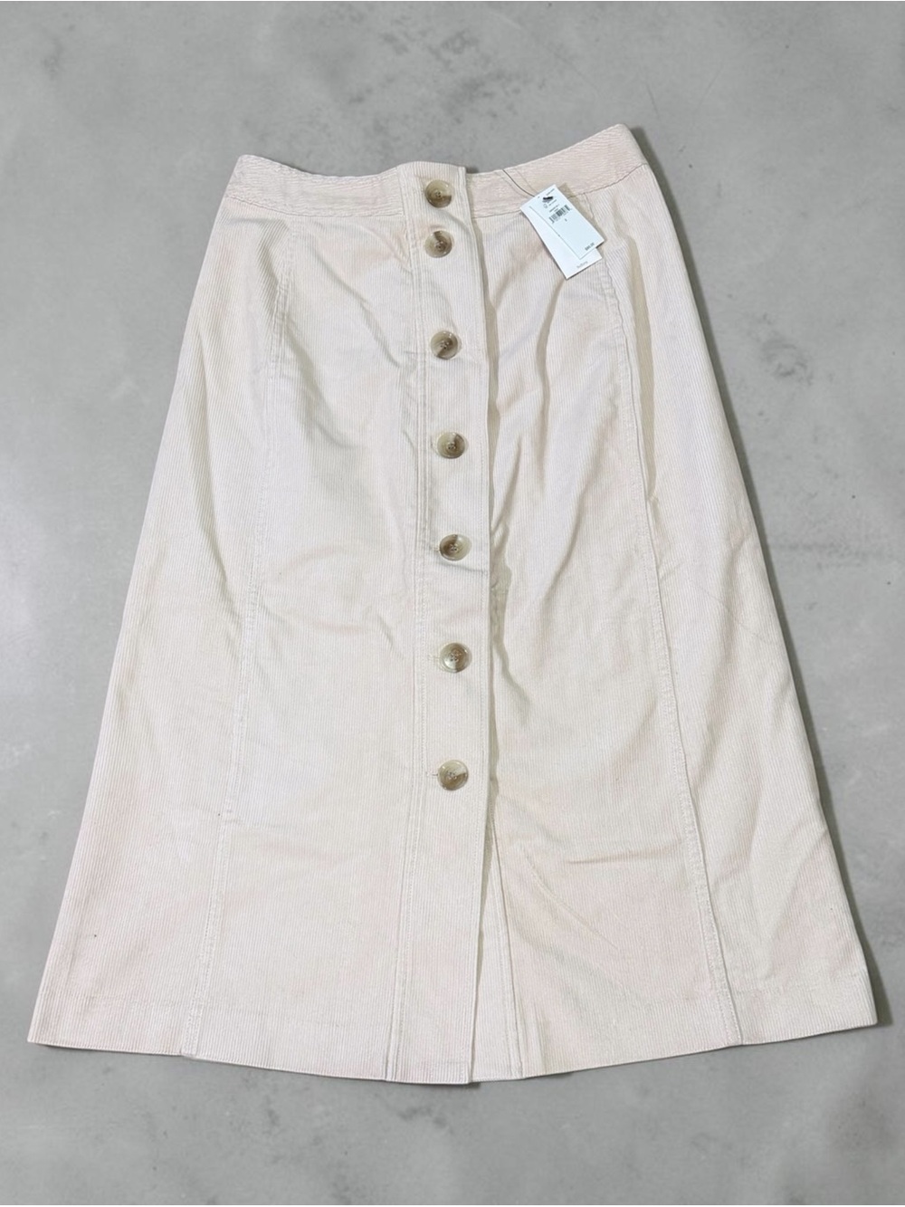 NWT Banana Republic Off White Corduroy Button Front A-Line Midi Skirt Size 2
